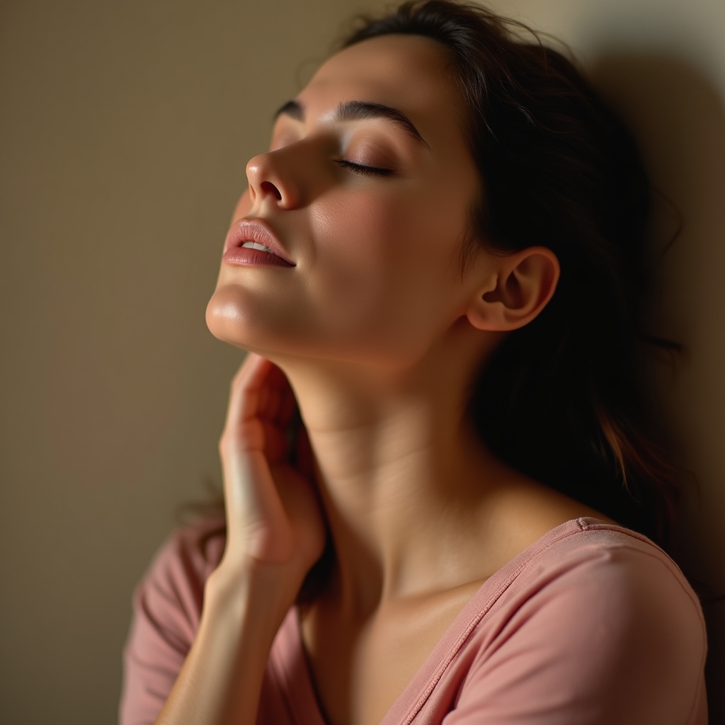 Крупный план: человек практикует глубокое дыхание с закрытыми глазами в тихой обстановке