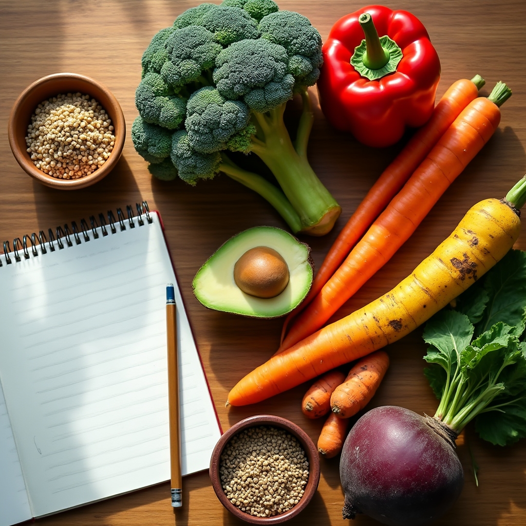 Красочные свежие овощи и фрукты для здорового питания на деревянном столе